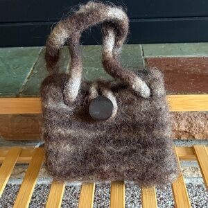 Handmade Brown Felted Wool Mini Tote Bag